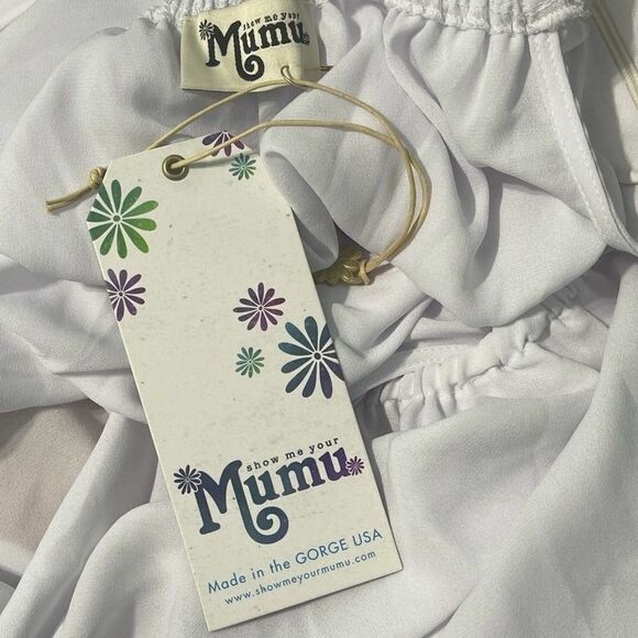 Show Me Your Mumu Sheer Flowy Jumpsuit Pants One Piece Off Shoulder White XXS - Picture 3 of 16